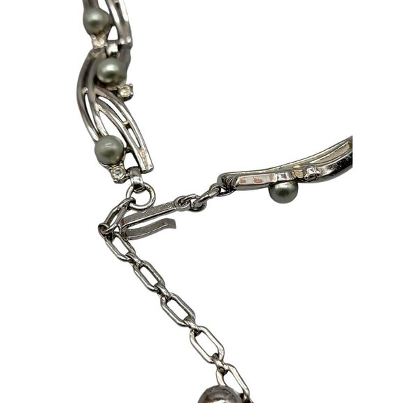 Trifari Rare Choker Necklace 16" Silver Tone Faux Gray Pearls Rhinestones - Picture 11 of 16